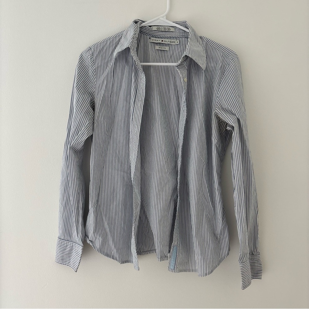 Tommy Hilfiger blue & white striped button up shirt